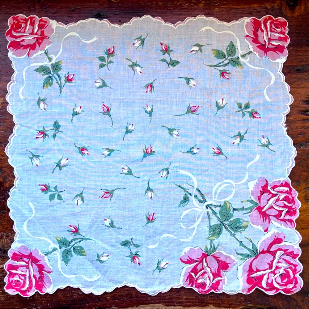 Vintage Sheer Rose Handkerchief